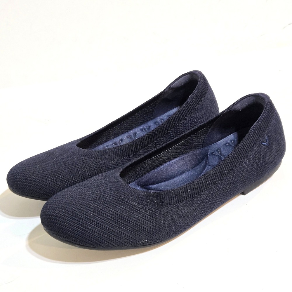 Vivaia Claire Ballet Walking Flats 9 / 40 Navy Blue Knit Round Toe Sustainable